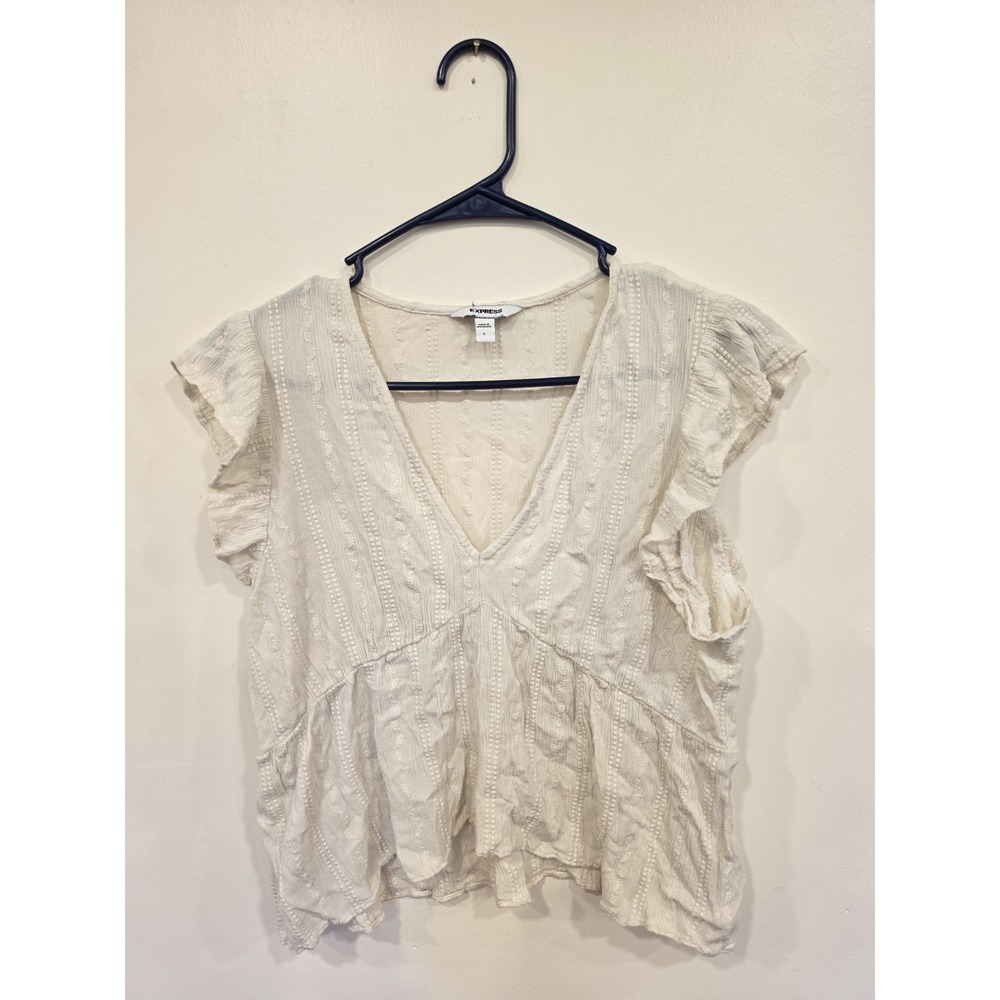 Ivory Swiss Dot Flutter Sleeve Peplum Blouse Women's Large Cottagecore Boho